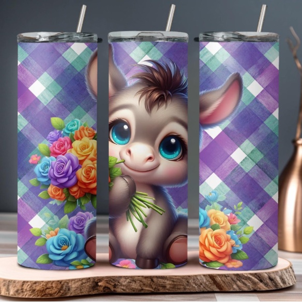 Cute Donkey Tumbler with Floral Design
